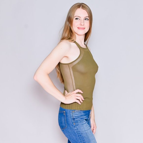 GUCCI Olive Green Semi Sheer lightweight Knit Tank Top XXS - Picture 3 of 8